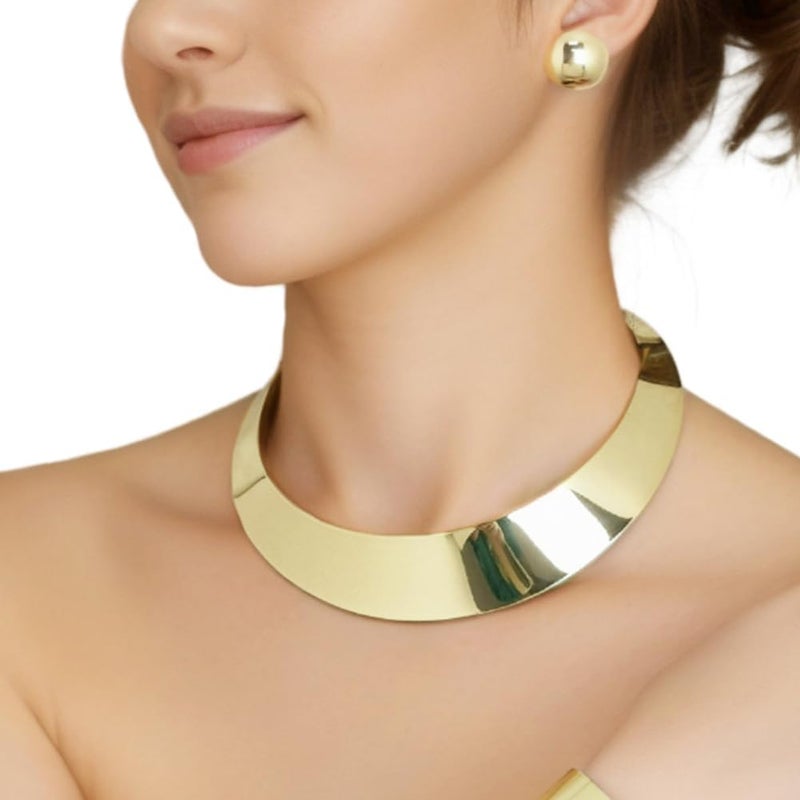 Hewill Store Chunky Gold Necklace Big Statement Chunky Necklace for Women African Tribe Wide Metal Choker Necklaces Jewelry - Image 2